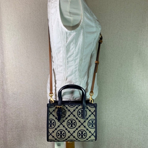 Tory Burch MINI Tory Navy T Monogram Jacquard Tote + Card Case - Picture 15 of 16